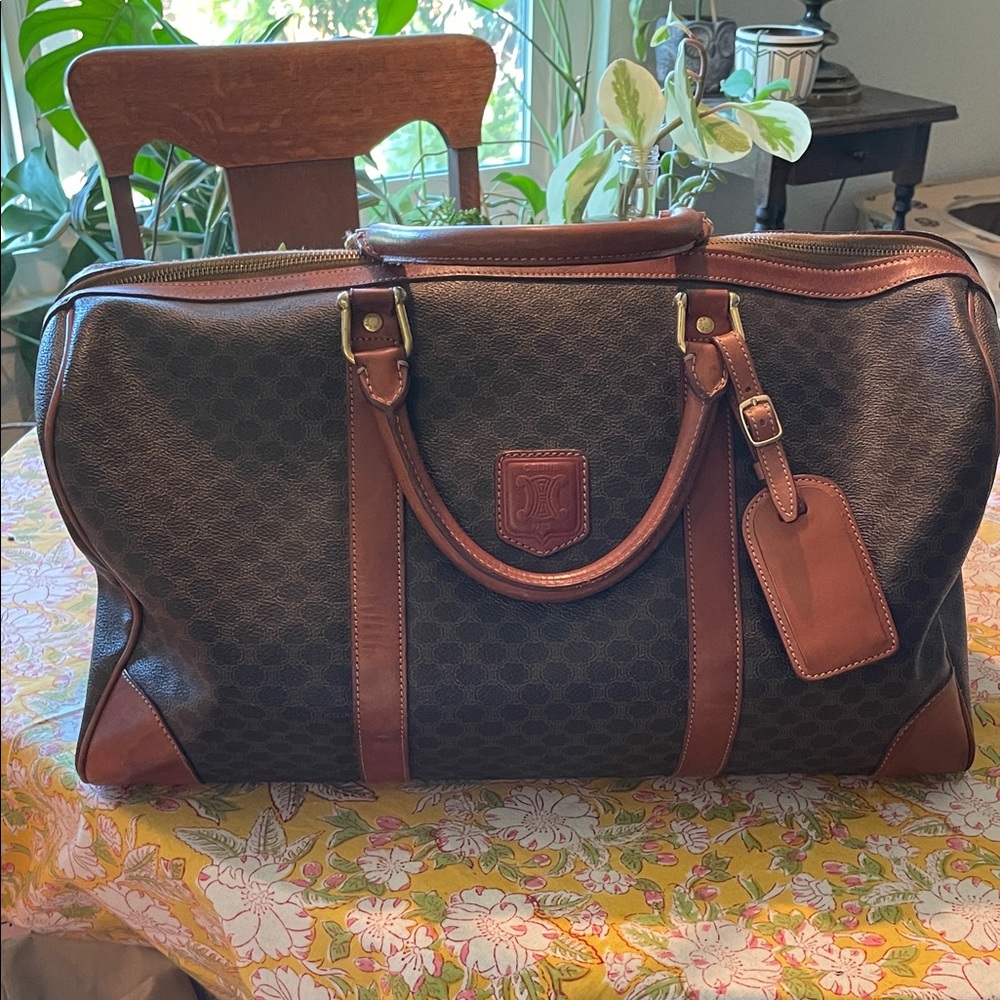 Celine Brown Monogram Travel Duffel with Tan Leather Trim